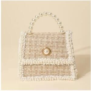 Tweed Top Handle Clutch With Pearls